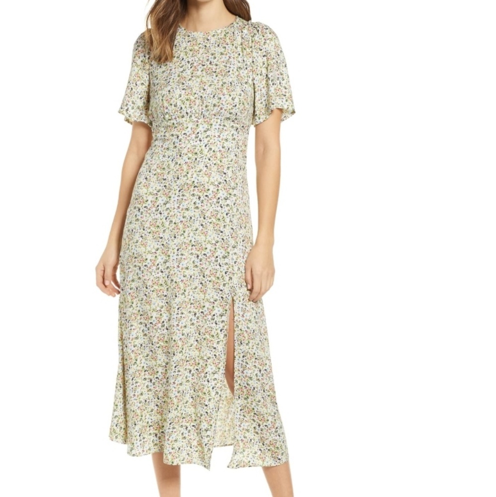AFRM Janice Green Floral Midi Dress Sz XS